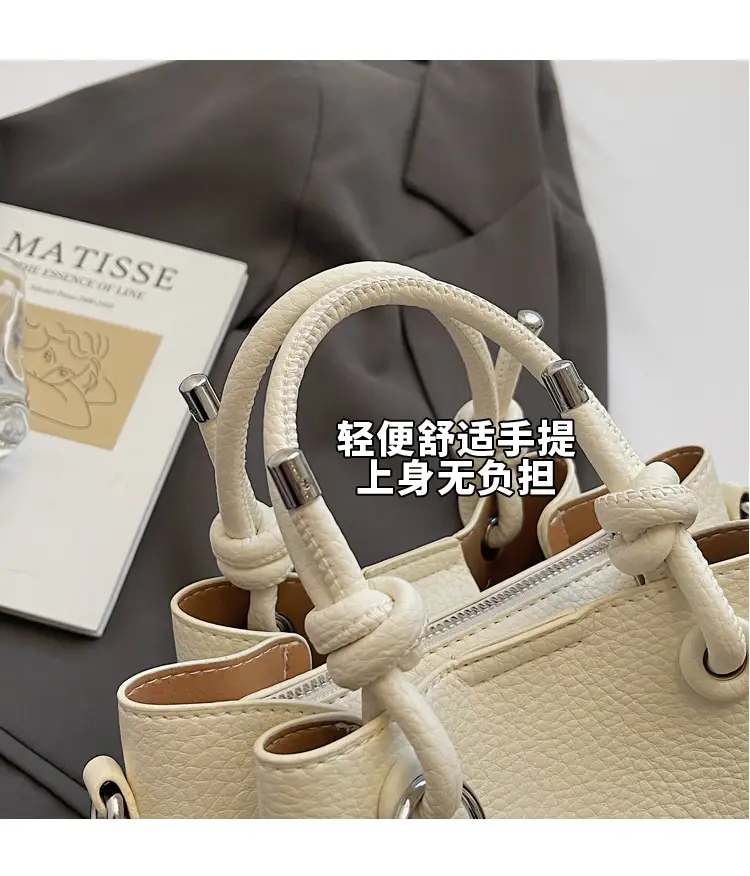 Beige Leather Bucket Bag 2025 Korean Style — feature 7