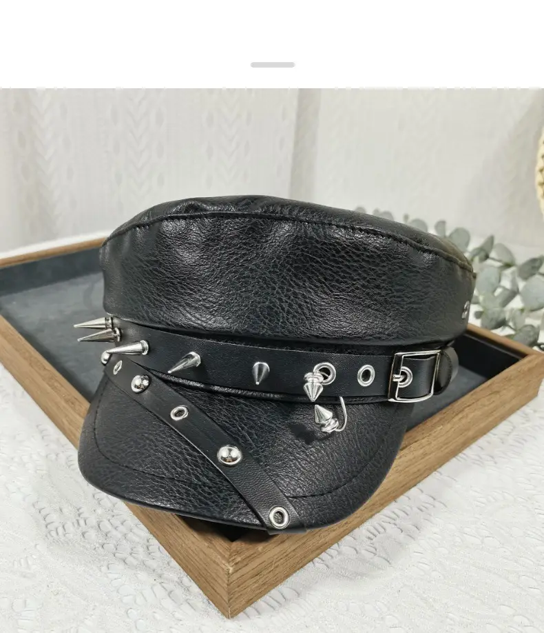 Leopard Print Rivet Flat Hat Navy Black — feature 15