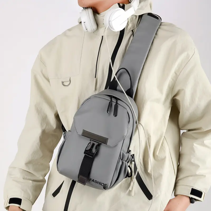 Men Grey Crossbody Backpack Large Capacity Lightweight Casual Bag - Image 8