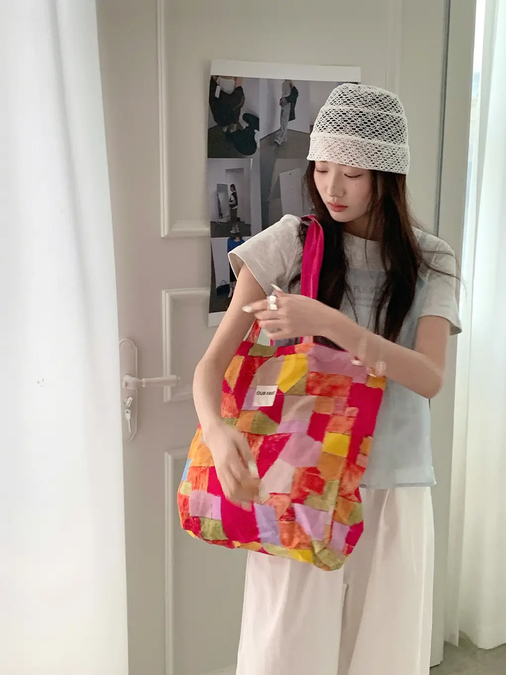 Spring Red Double Shoulder Bag with Letter Print - Image 6
