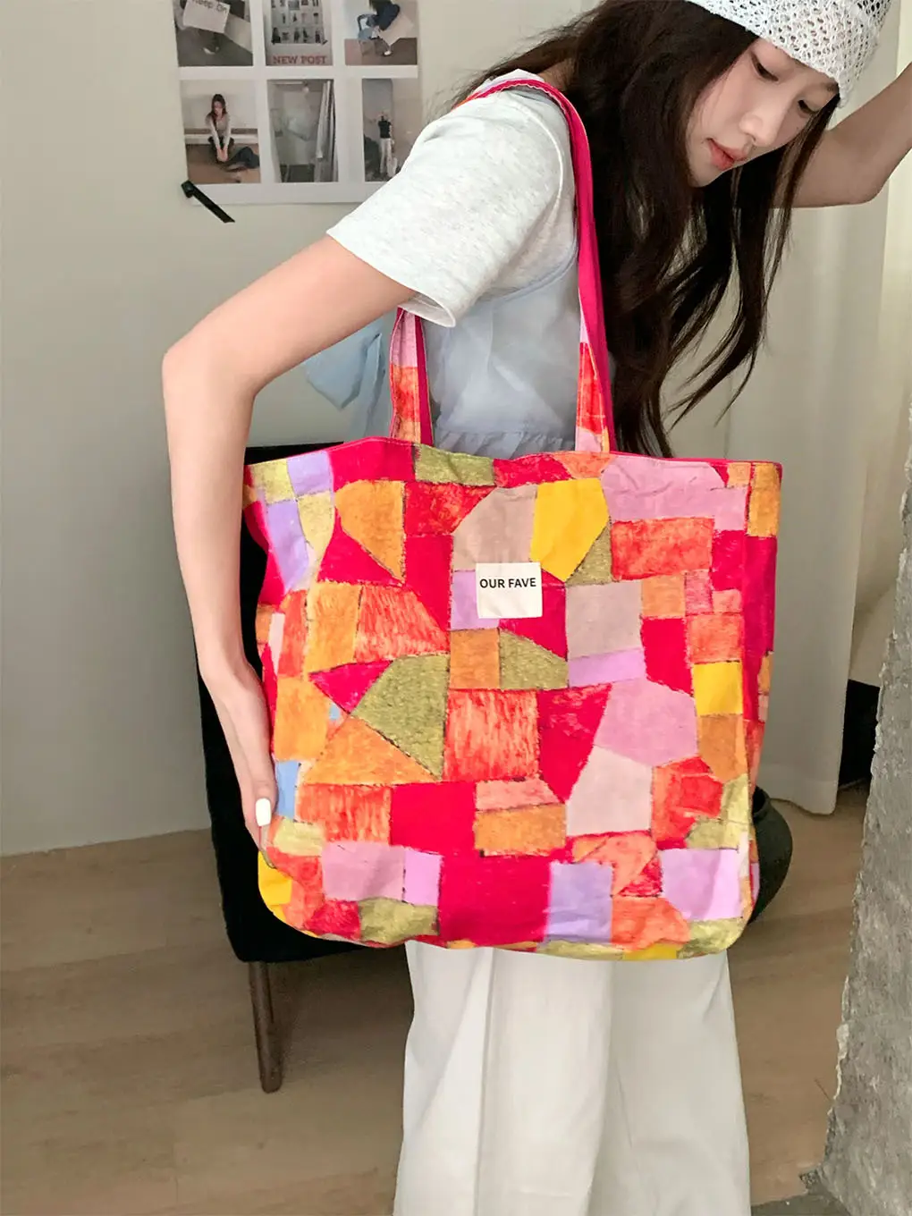 Spring Red Double Shoulder Bag with Letter Print — feature 10