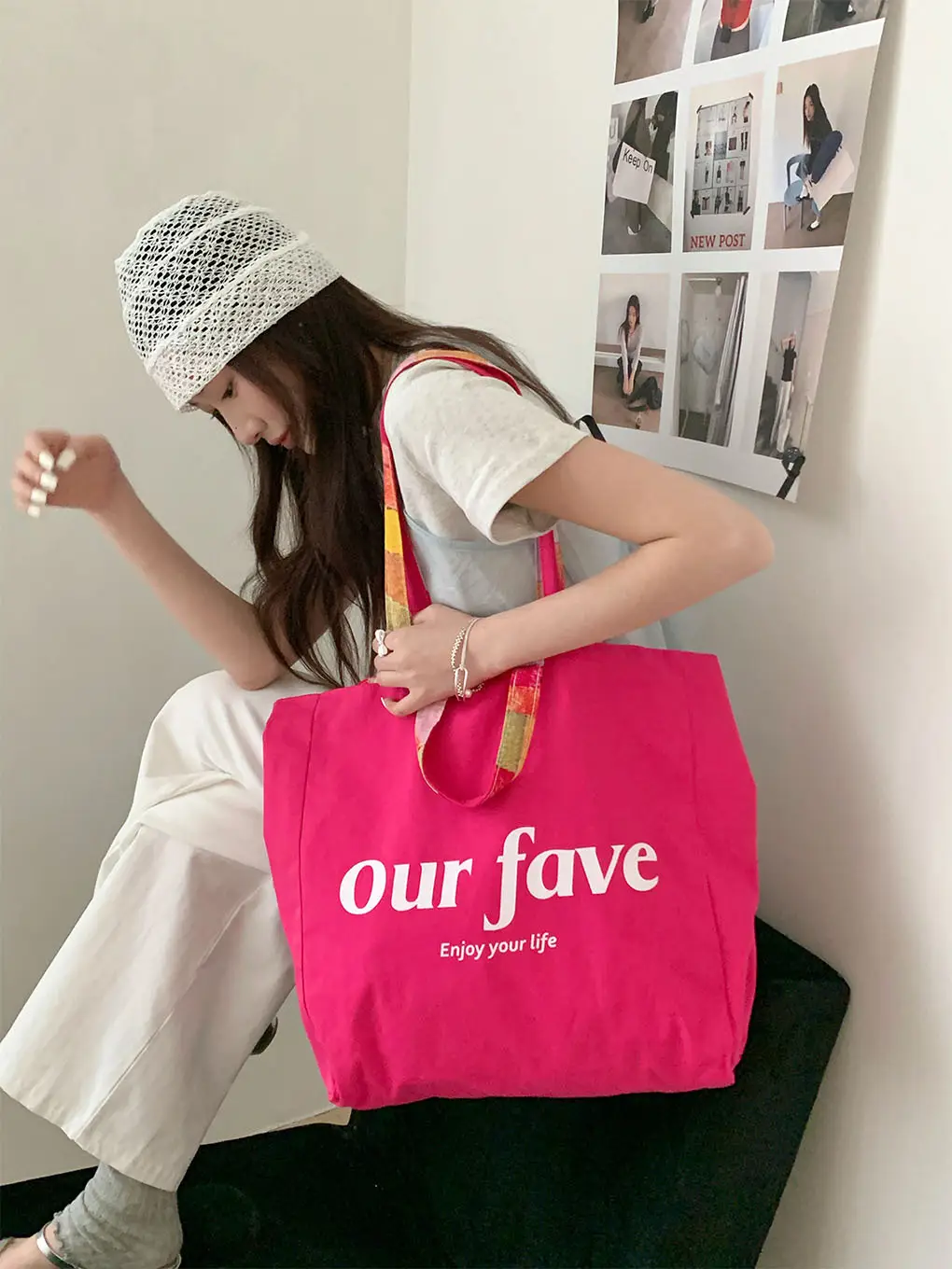Spring Red Double Shoulder Bag with Letter Print — feature 8