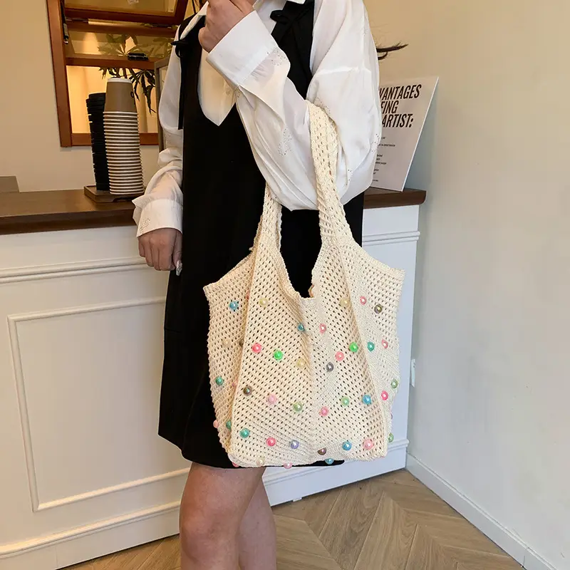 Green Embellished Knitted Women's Shoulder Bag - Image 6