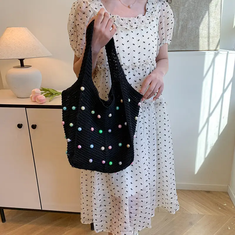 Green Embellished Knitted Women's Shoulder Bag - Image 7