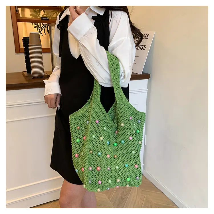 Green Embellished Knitted Women's Shoulder Bag — feature 18