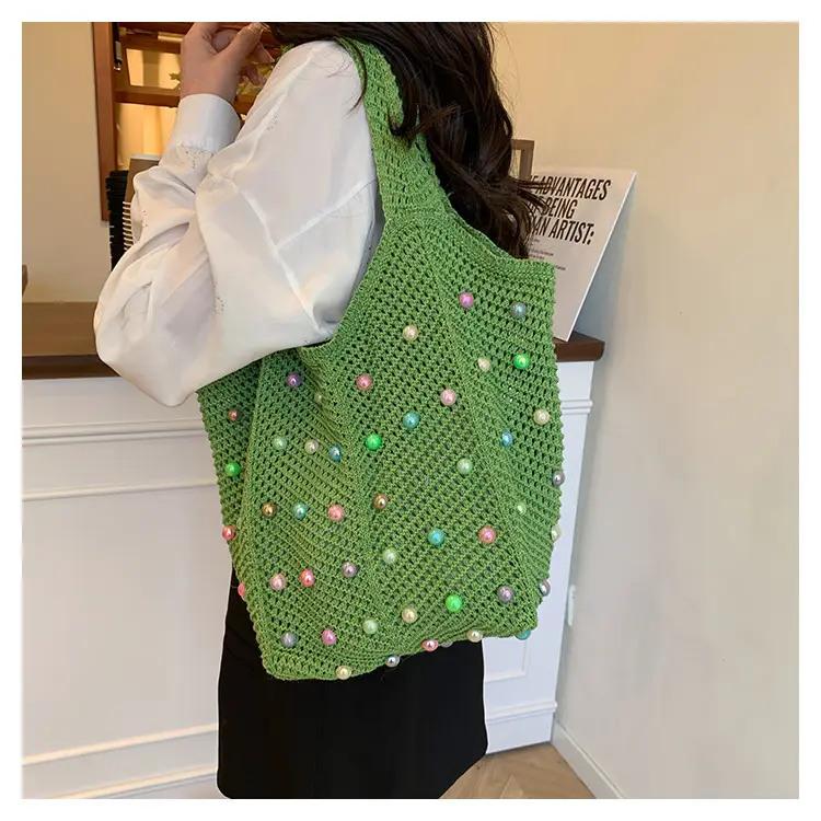 Green Embellished Knitted Women's Shoulder Bag — feature 19