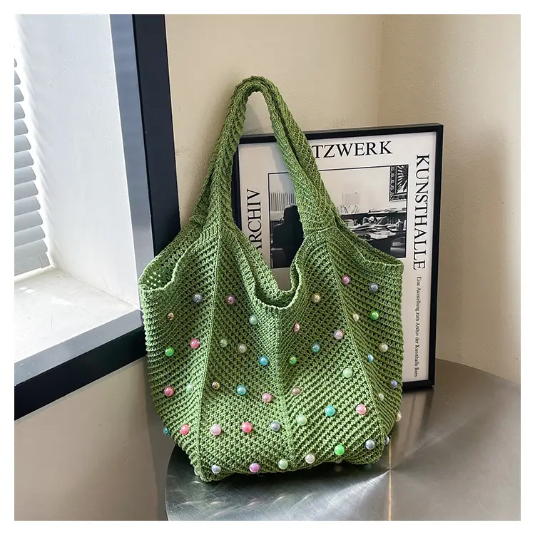 Green Embellished Knitted Women's Shoulder Bag — feature 25