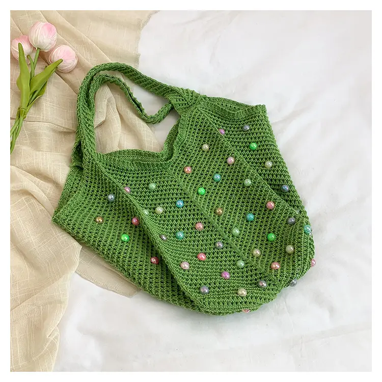 Green Embellished Knitted Women's Shoulder Bag — feature 28