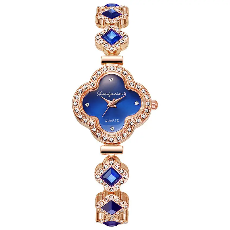 Purple Four Leaf Clover Women's Quartz Watch with Gemstone Bracelet — feature 12