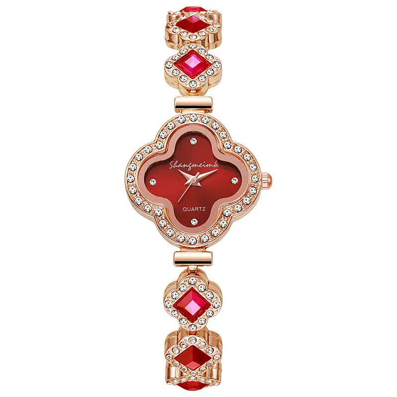 Purple Four Leaf Clover Women's Quartz Watch with Gemstone Bracelet — feature 13