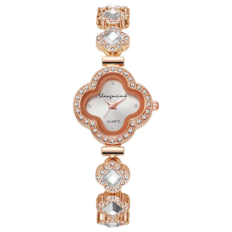 Purple Four Leaf Clover Women's Quartz Watch with Gemstone Bracelet — feature 2