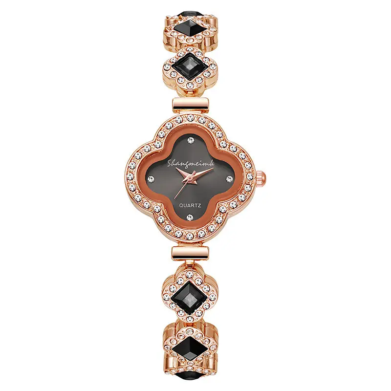 Purple Four Leaf Clover Women's Quartz Watch with Gemstone Bracelet — feature 5