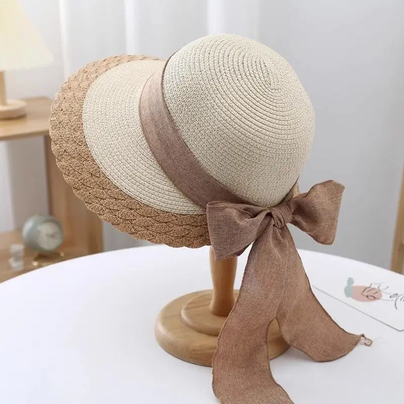 Korean Style Straw Sun Hat with Lace-Up Bow - Image 6