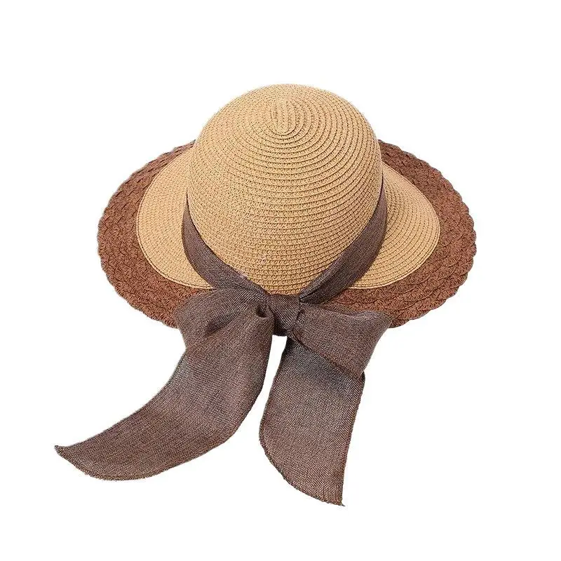 Korean Style Straw Sun Hat with Lace-Up Bow - Image 7