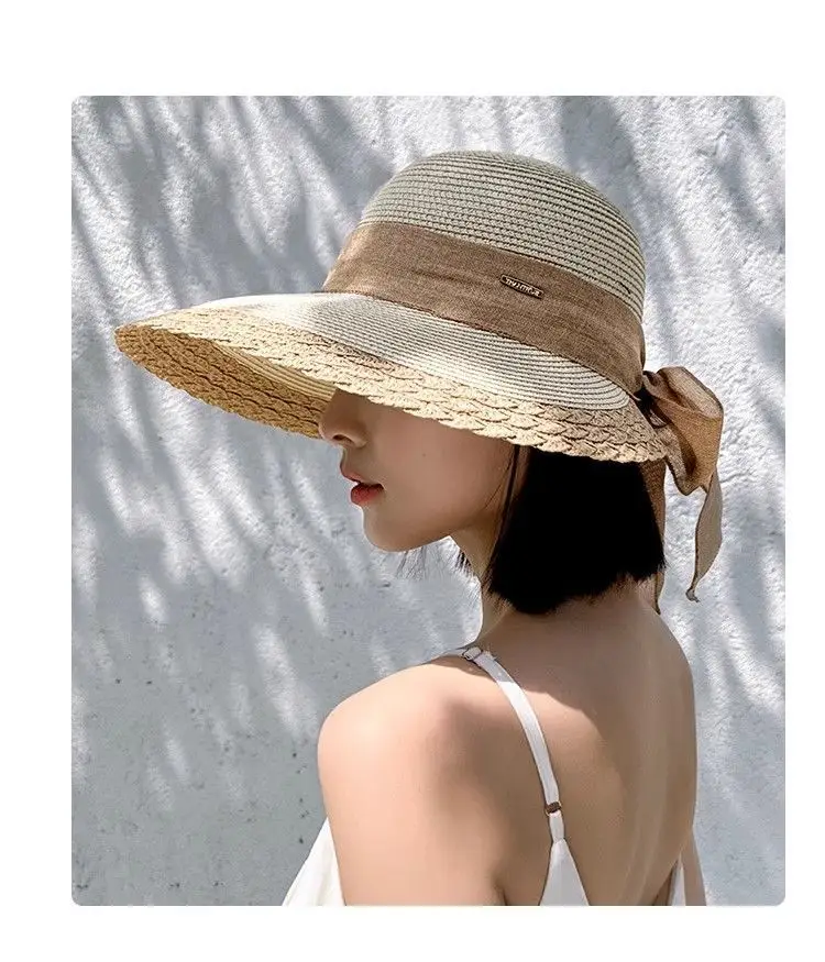 Korean Style Straw Sun Hat with Lace-Up Bow — feature 1