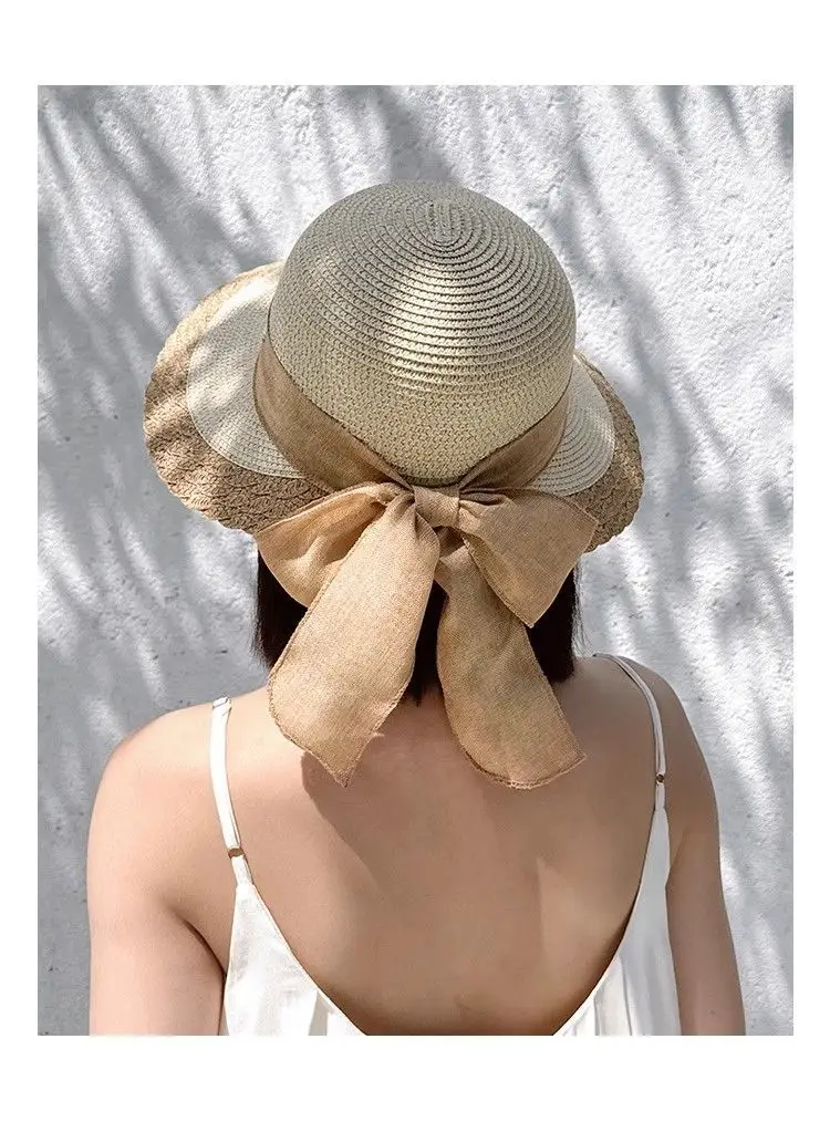 Korean Style Straw Sun Hat with Lace-Up Bow — feature 12