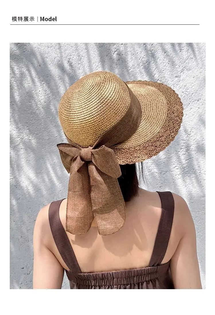 Korean Style Straw Sun Hat with Lace-Up Bow — feature 8