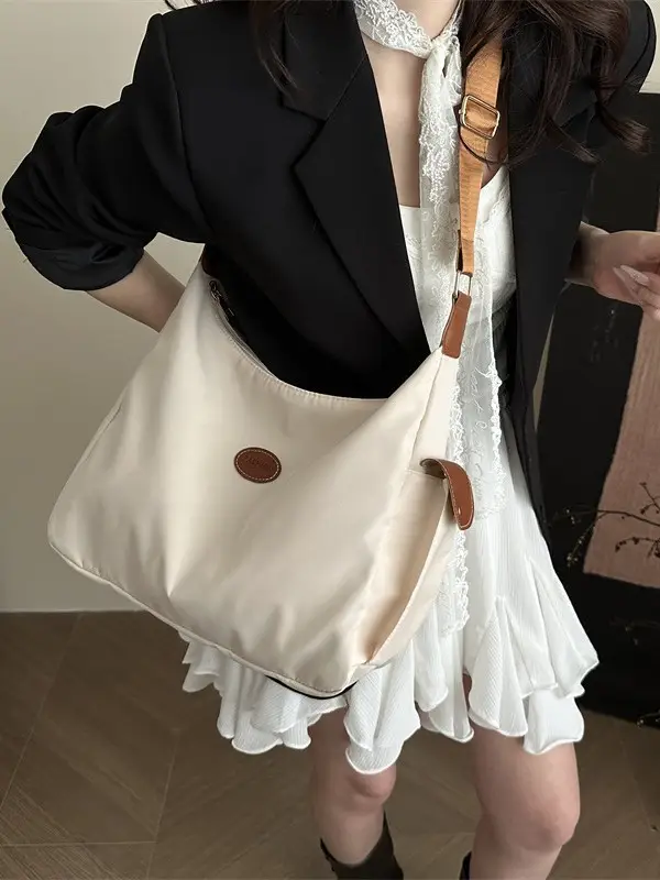 Women's White Oxford Tote Bag Large Capacity Crossbody Shoulder Commuter - Image 8