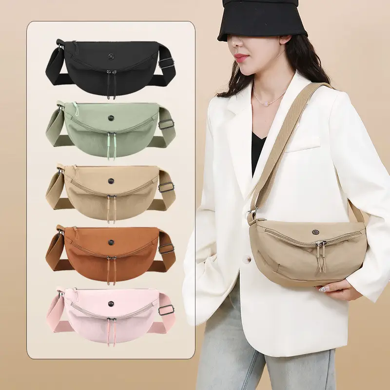 Lightweight Nylon Crossbody Bag Black with Adjustable Strap