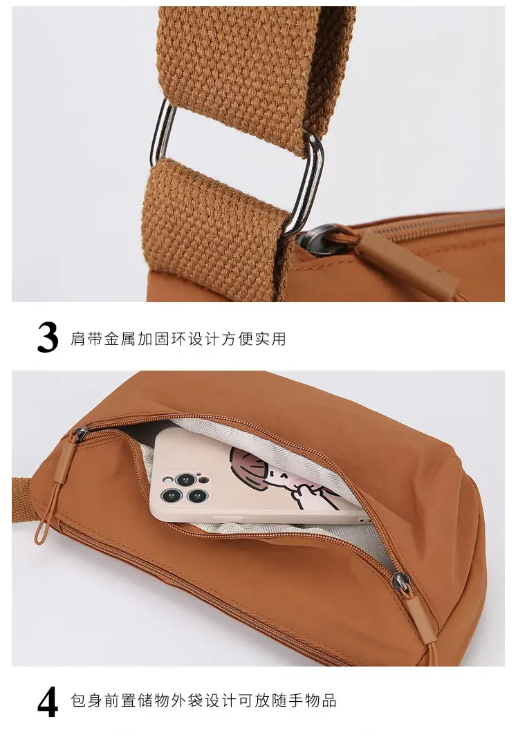 Lightweight Nylon Crossbody Bag Black with Adjustable Strap — feature 34