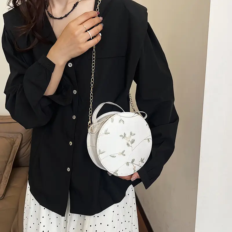White Embroidered Crossbody Bag for Women