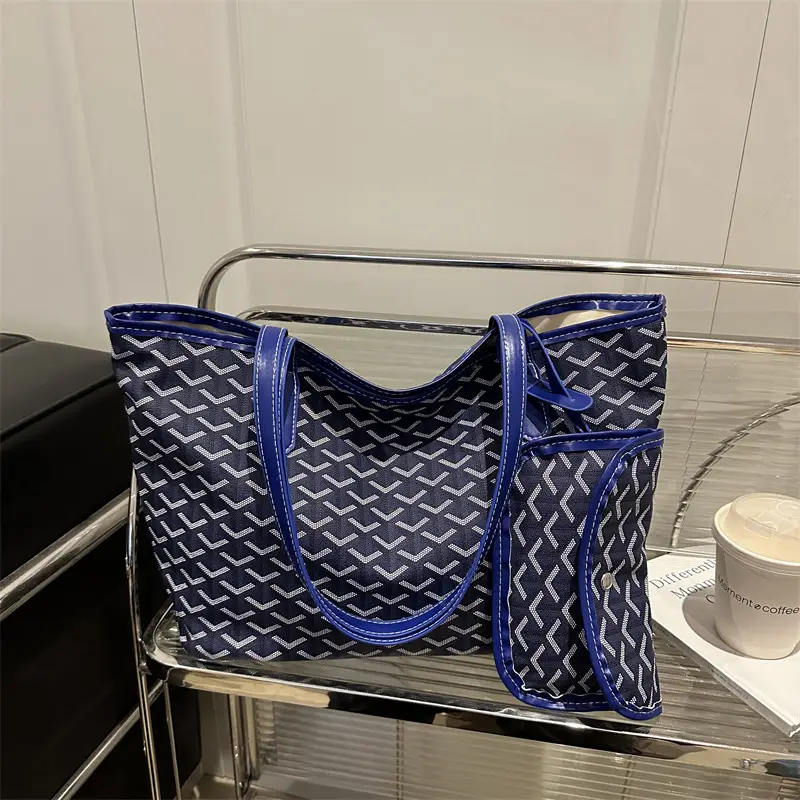 Blue Printed Vintage Mother-son Tote Bag 2025 Spring Summer - Image 5