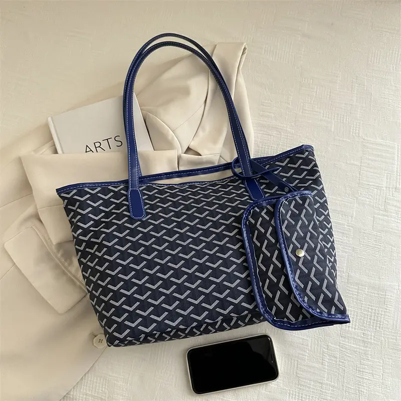 Blue Printed Vintage Mother-son Tote Bag 2025 Spring Summer - Image 6