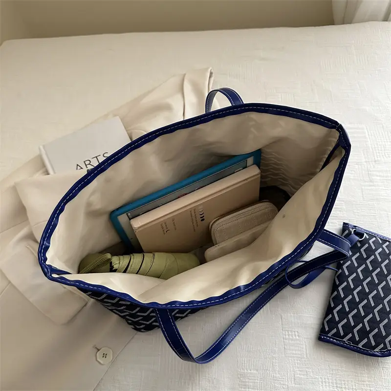 Blue Printed Vintage Mother-son Tote Bag 2025 Spring Summer - Image 7