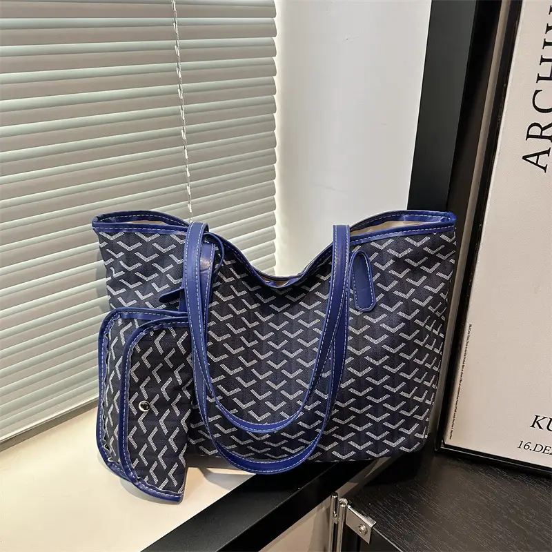 Blue Printed Vintage Mother-son Tote Bag 2025 Spring Summer - Image 4