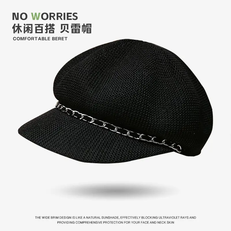 Women Summer Beret Sunscreen Cap Black Breathable - Image 5