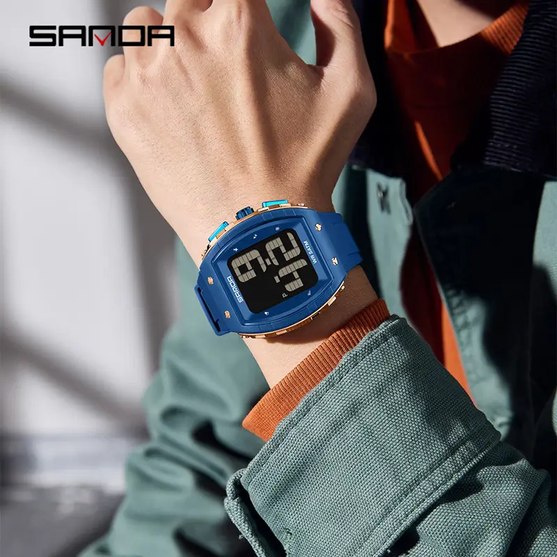 Sanda Digital Watch Blue Gold Waterproof Sports Wear