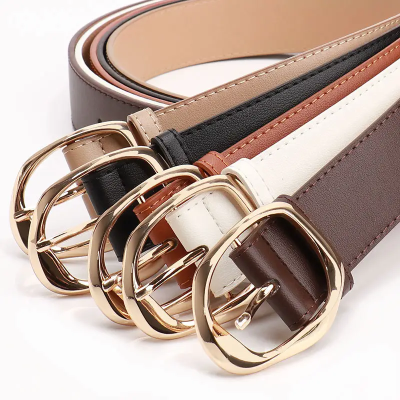 Women's Black PU Belt with Gold Oval Buckle - Image 5