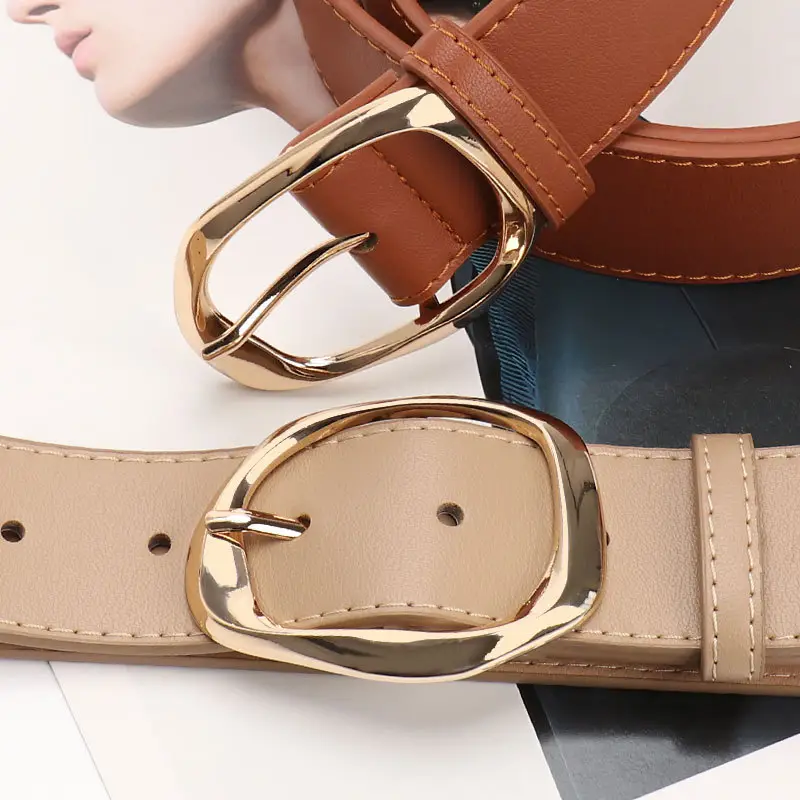 Women's Black PU Belt with Gold Oval Buckle - Image 6