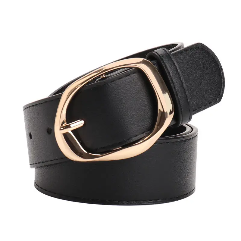 Women's Black PU Belt with Gold Oval Buckle - Image 8