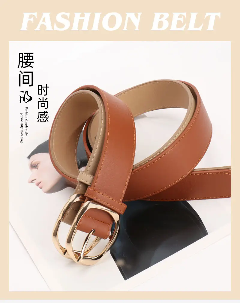 Women's Black PU Belt with Gold Oval Buckle — feature 20