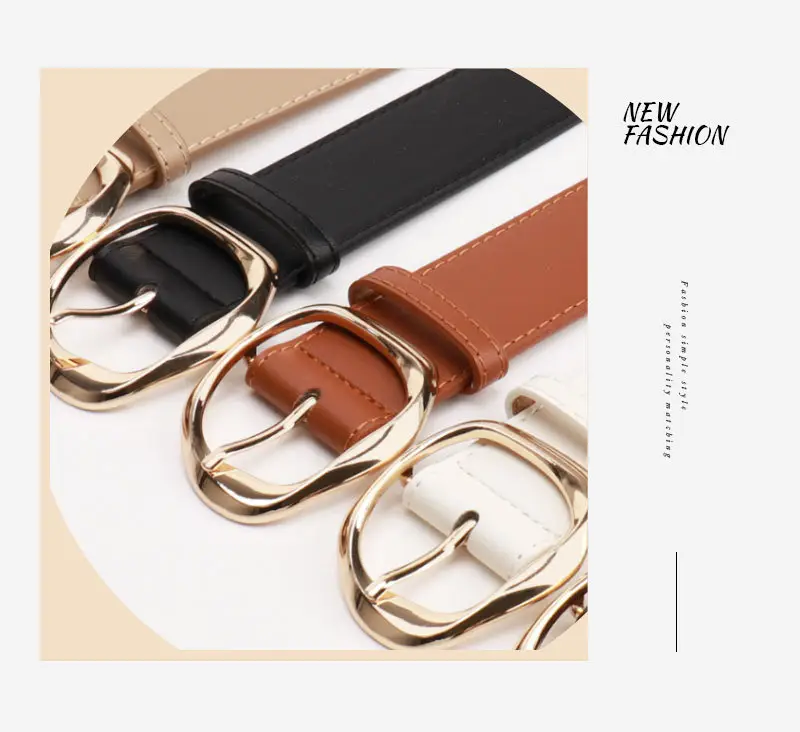 Women's Black PU Belt with Gold Oval Buckle — feature 21
