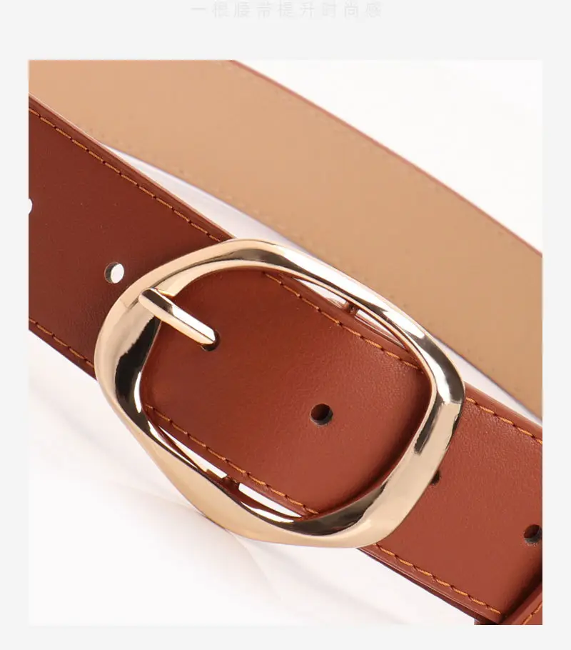 Women's Black PU Belt with Gold Oval Buckle — feature 22