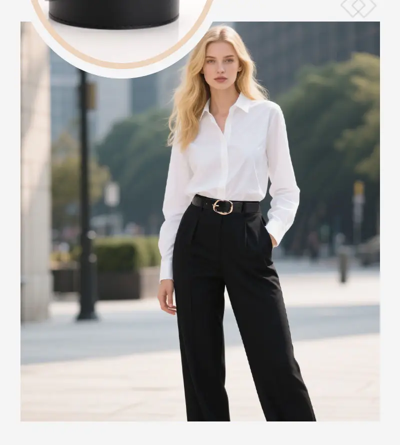 Women's Black PU Belt with Gold Oval Buckle — feature 25
