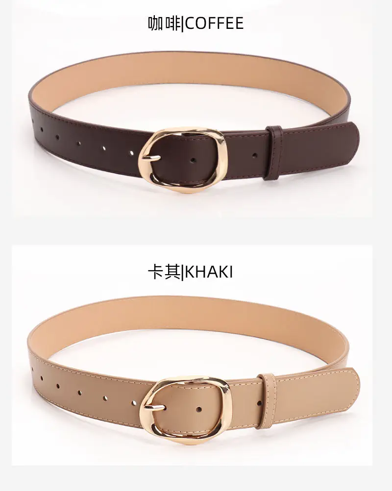 Women's Black PU Belt with Gold Oval Buckle — feature 31