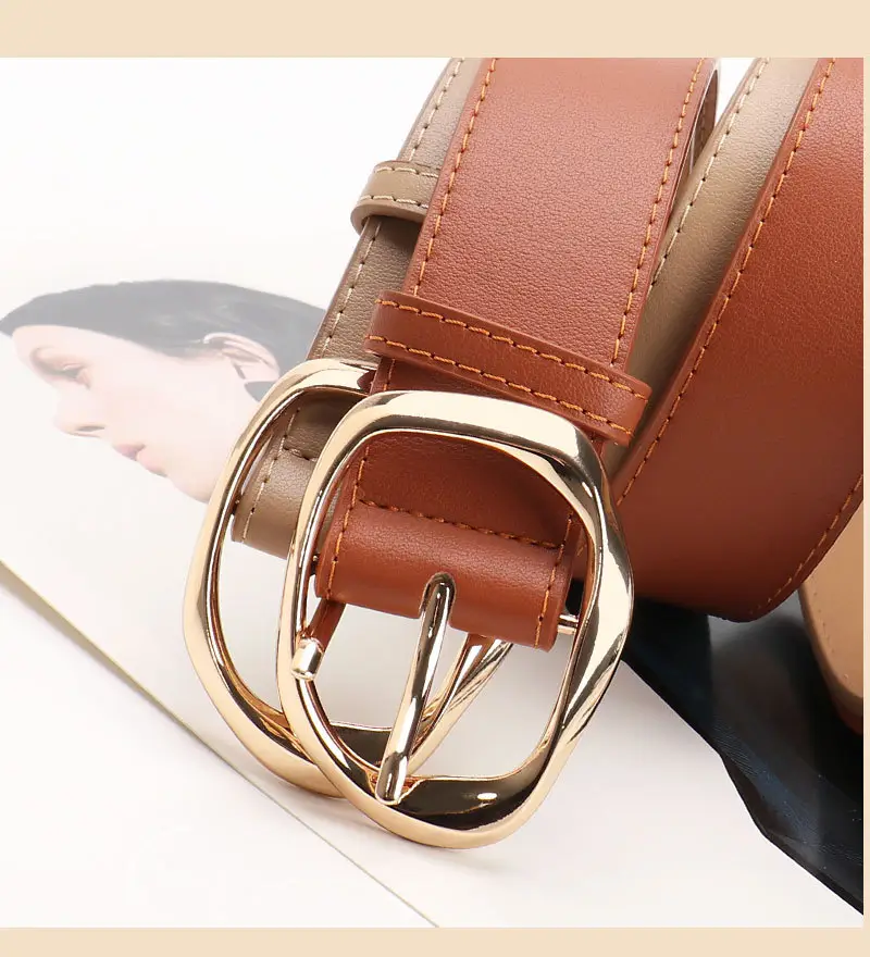Women's Black PU Belt with Gold Oval Buckle — feature 35