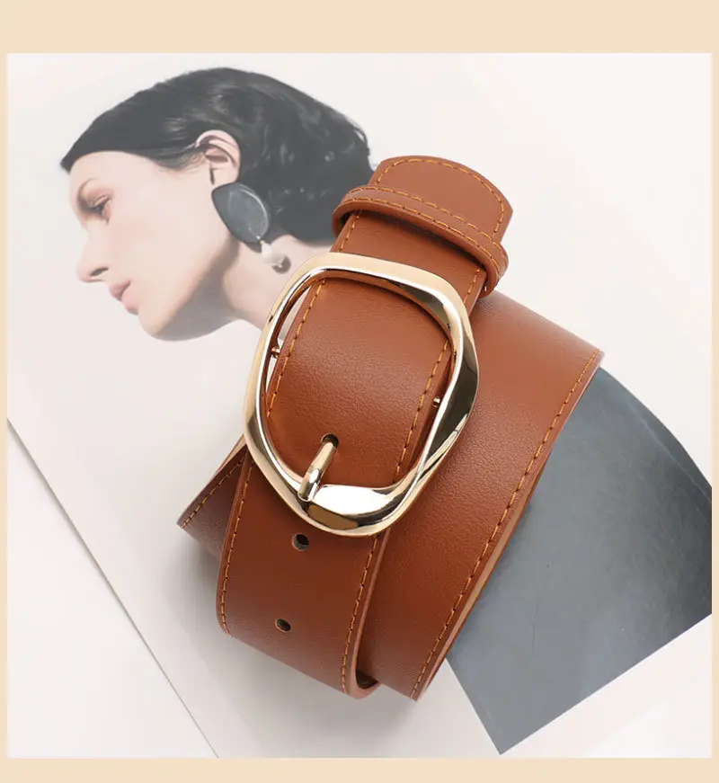 Women's Black PU Belt with Gold Oval Buckle — feature 36
