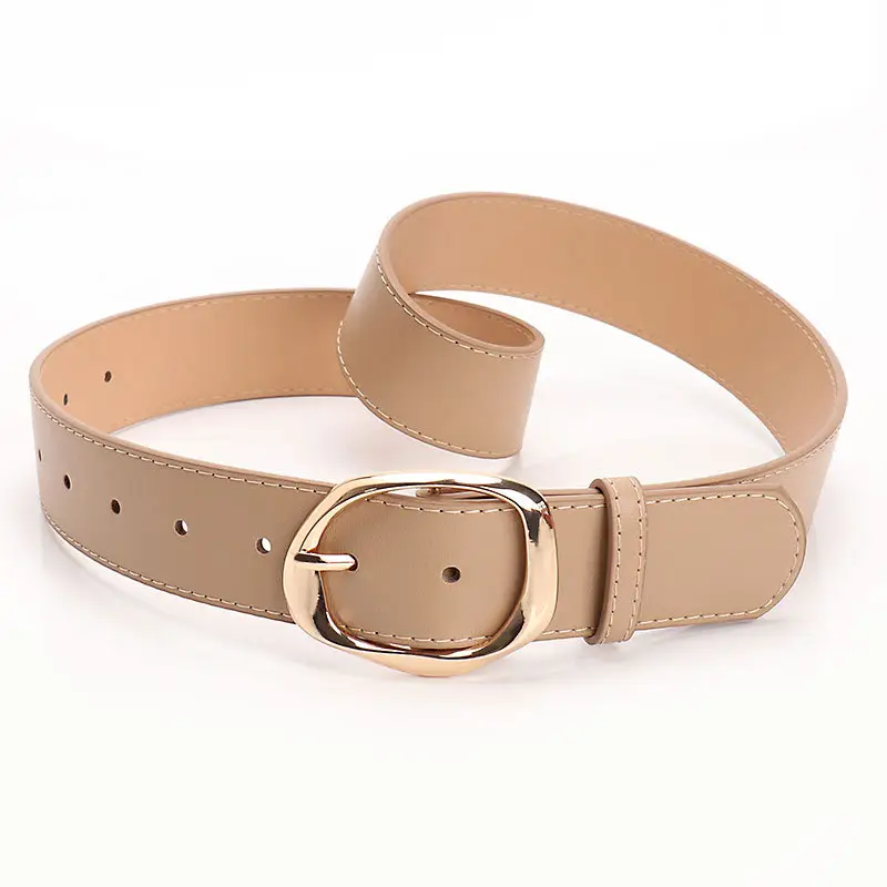 Women's Black PU Belt with Gold Oval Buckle - Image 2