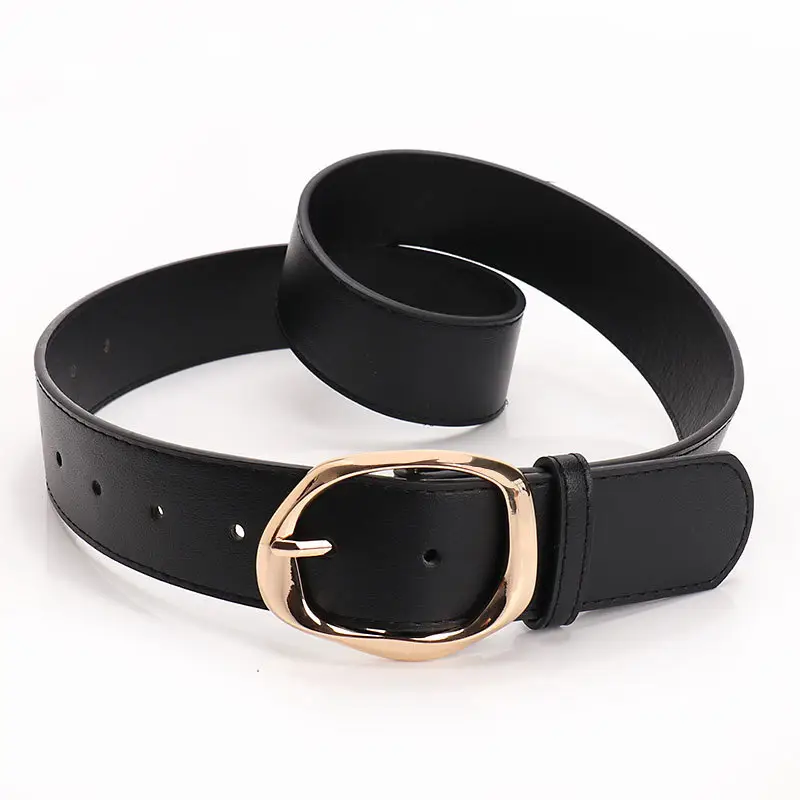 Women's Black PU Belt with Gold Oval Buckle - Image 3