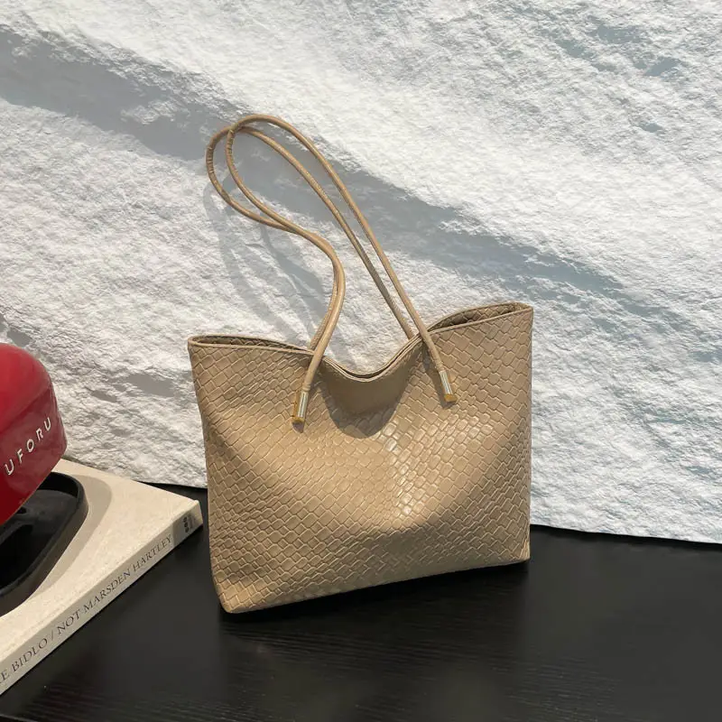 2025 Women's White Textured Shoulder Bag with White Handles