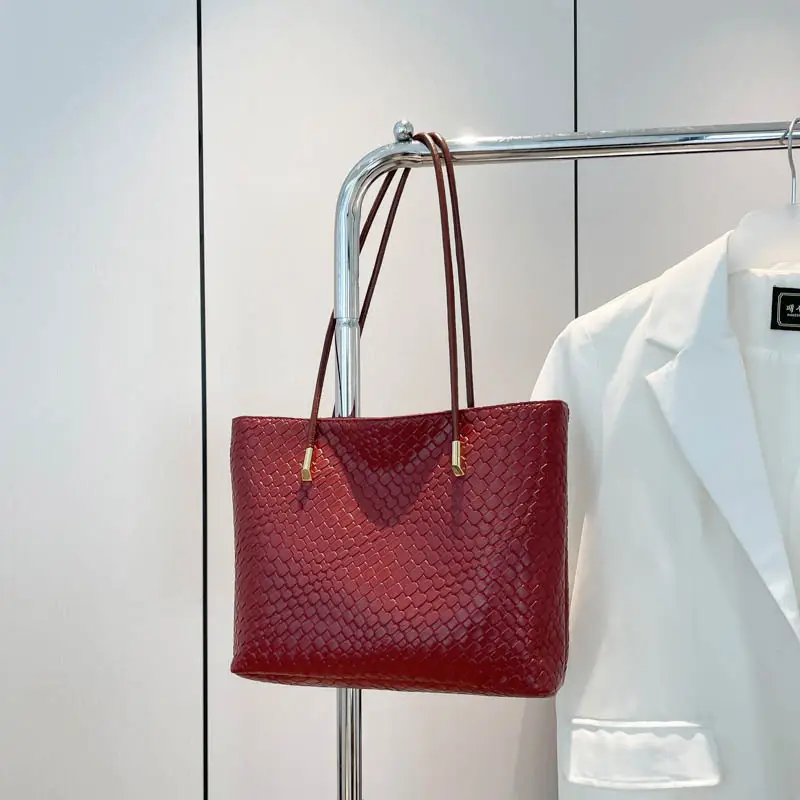 2025 Women's White Textured Shoulder Bag with White Handles