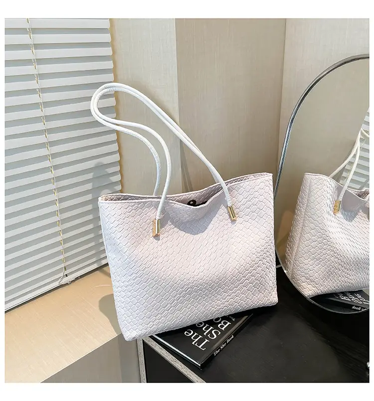 2025 Women's White Textured Shoulder Bag with White Handles — feature 29