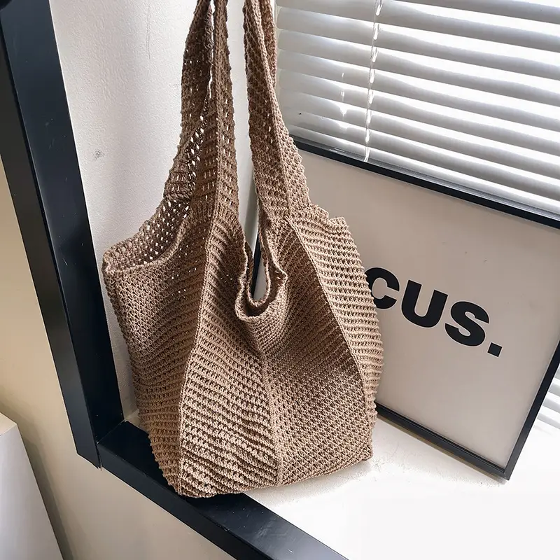 Women's Straw Woven Shoulder Bag White Casual Summer - Image 5