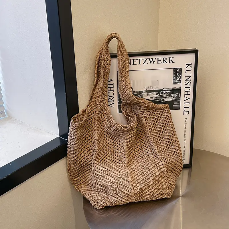 Women's Straw Woven Shoulder Bag White Casual Summer - Image 6