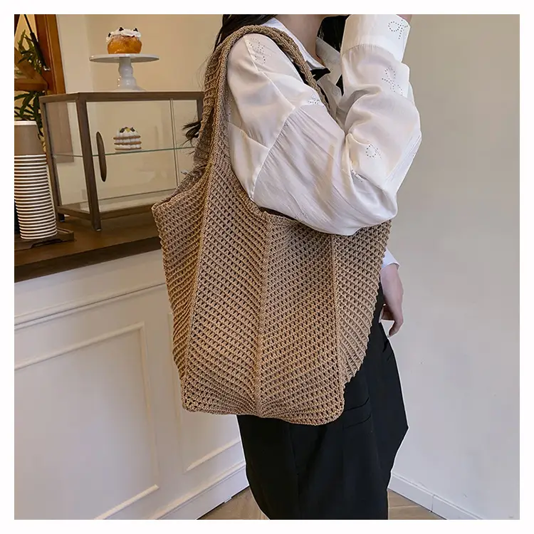 Women's Straw Woven Shoulder Bag White Casual Summer — feature 14