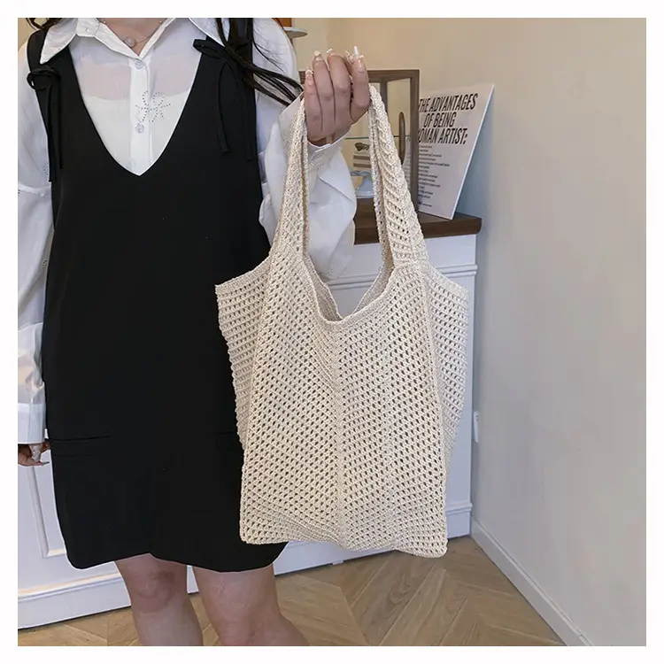Women's Straw Woven Shoulder Bag White Casual Summer — feature 7